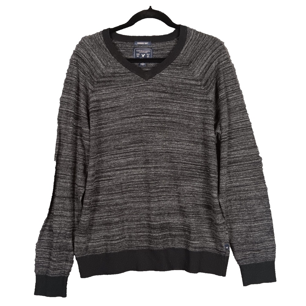 American‎ Eagle Seriously Soft Wool Blend Sweater Mens L Gray Long Sleeve V-Neck